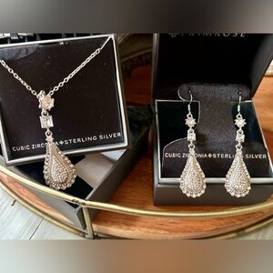 Primrose Sterling Silver Set NIB Genuine Crystal Drip Earrings & Necklace